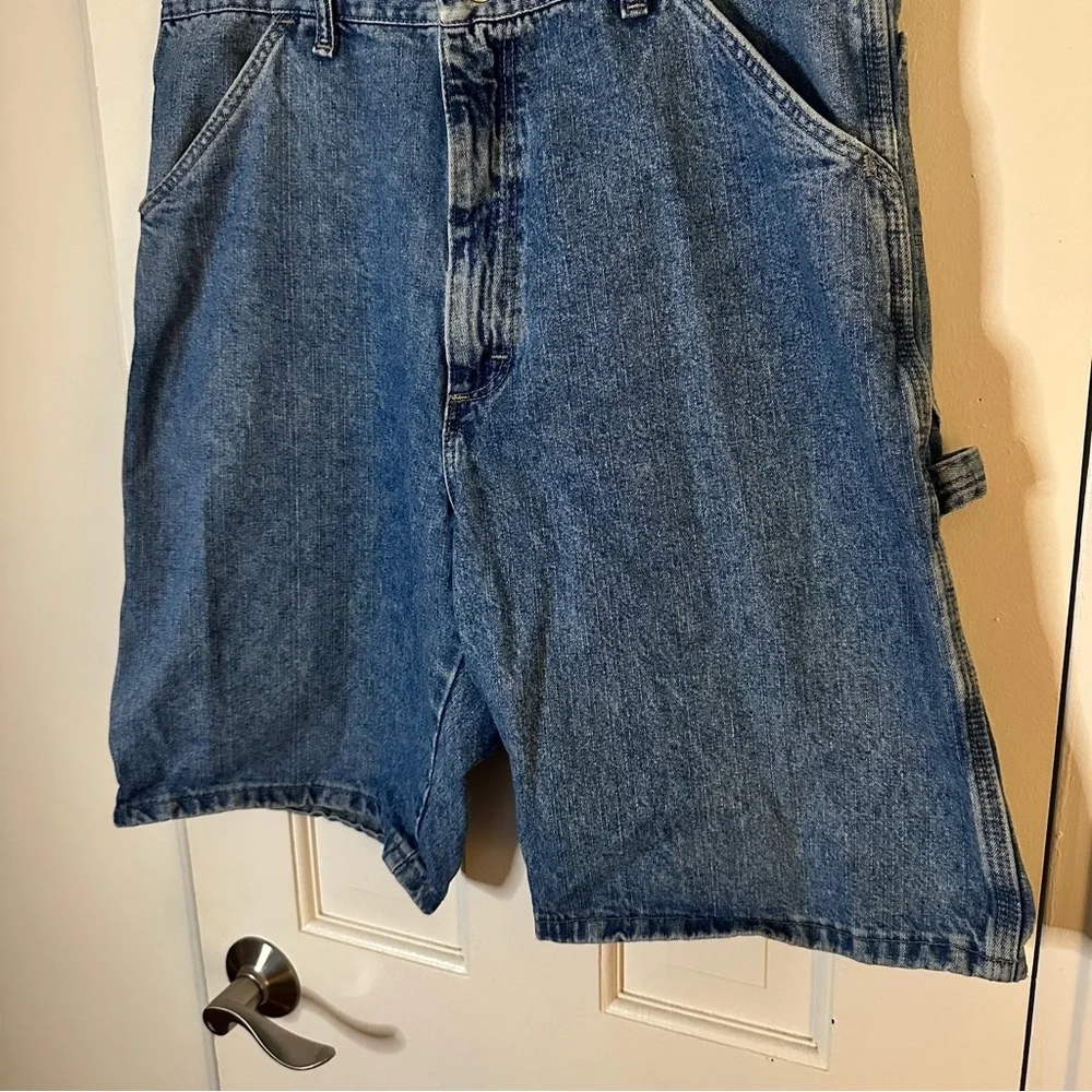 Vintage Y2K Wrangler Denim Cargo Shorts Size 34 Blue Jean Jorts Cotton Carpenter - Picture 5 of 7